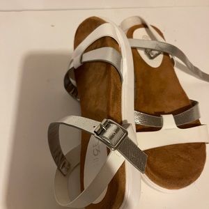 Sandal size 10 silver and white straps